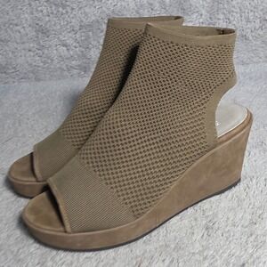 Eileen Fisher Knit‎ Peep Toe Wedge Booties Shoes Taupe Brown Women Size 10